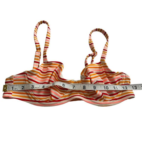AERIE BIKINI TOP SMALL RED ORANGE CORAL WHITE STRIPED UNDERWIRE DEMI SWIM SUIT - Picture 2 of 6